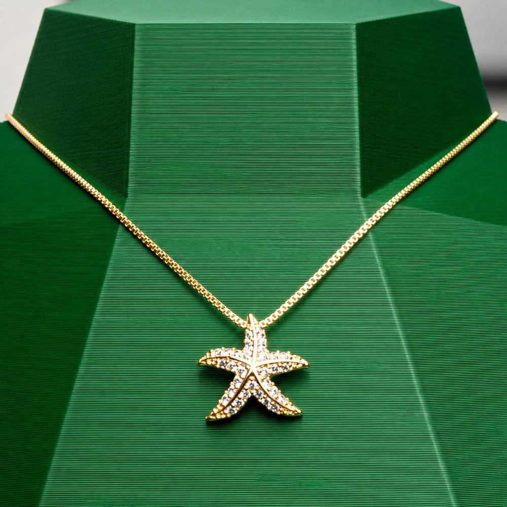 Gargantilha Pingente Estrela do Mar Cravejado Zircônia
