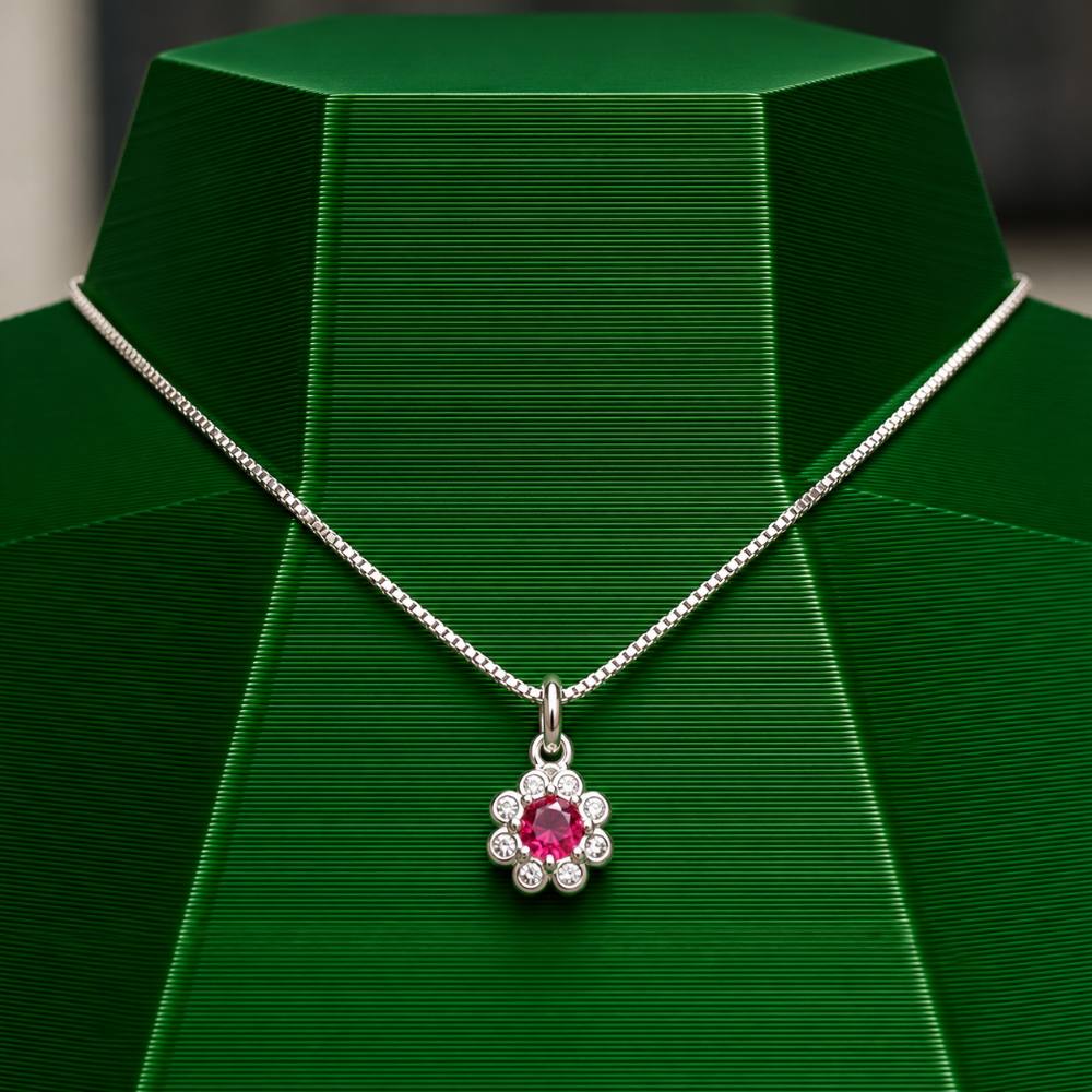 Gargantilha Flor com Pedras Zircônia Rosa Fúcsia